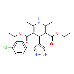 ChemSpider 2D Image | Diethyl 4-[3-(4-chlorophenyl)-1H-pyrazol-4-yl]-2,6-dimethyl-1,4-dihydro-3,5-pyridinedicarboxylate | C22H24ClN3O4