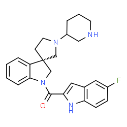 ChemSpider 2D Image | (5-Fluoro-1H-indol-2-yl)[(3R)-1'-(3-piperidinyl)spiro[indole-3,3'-pyrrolidin]-1(2H)-yl]methanone | C25H27FN4O