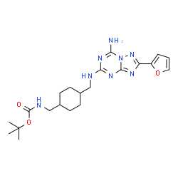 ChemSpider 2D Image | 2-Methyl-2-propanyl {[4-({[7-amino-2-(2-furyl)[1,2,4]triazolo[1,5-a][1,3,5]triazin-5-yl]amino}methyl)cyclohexyl]methyl}carbamate | C21H30N8O3