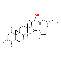 ChemSpider 2D Image | (1alpha,4alpha,5alpha,9beta,16beta,22R,25R)-1,22,26-Trihydroxy-4,14-dimethyl-3,23-dioxo-9,19-cycloergost-24(28)-en-16-yl acetate | C32H48O7