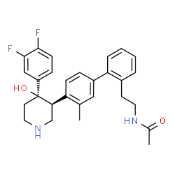 ChemSpider 2D Image | N-(2-{4'-[(3S,4R)-4-(3,4-Difluorophenyl)-4-hydroxy-3-piperidinyl]-3'-methyl-2-biphenylyl}ethyl)acetamide | C28H30F2N2O2