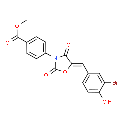 ChemSpider 2D Image | Methyl 4-[(5Z)-5-(3-bromo-4-hydroxybenzylidene)-2,4-dioxo-1,3-oxazolidin-3-yl]benzoate | C18H12BrNO6