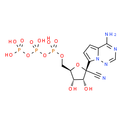 ChemSpider 2D Image | ({[(2R,3S,4R,5R)-5-{4-aminopyrrolo[2,1-f][1,2,4]triazin-7-yl}-5-cyano-3,4-dihydroxyoxolan-2-yl]methoxy(hydroxy)phosphoryl}oxy(hydroxy)phosphoryl)oxyphosphonic acid | C12H16N5O13P3