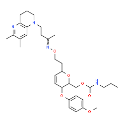 ChemSpider 2D Image | 1,5-Anhydro-2,3-dideoxy-1-[2-({[4-(6,7-dimethyl-3,4-dihydro-1,5-naphthyridin-1(2H)-yl)-2-butanylidene]amino}oxy)ethyl]-4-O-(4-methoxyphenyl)-6-O-(propylcarbamoyl)hex-2-enitol | C33H46N4O6