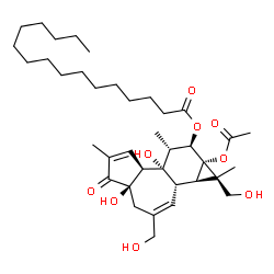 ChemSpider 2D Image | (1R,1aR,1bS,4aR,7aS,7bS,8R,9R,9aS)-9a-Acetoxy-4a,7b-dihydroxy-1,3-bis(hydroxymethyl)-1,6,8-trimethyl-5-oxo-1a,1b,4,4a,5,7a,7b,8,9,9a-decahydro-1H-cyclopropa[3,4]benzo[1,2-e]azulen-9-yl palmitate | C38H60O9