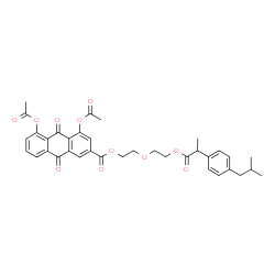 ChemSpider 2D Image | 2-(2-{[2-(4-Isobutylphenyl)propanoyl]oxy}ethoxy)ethyl 4,5-diacetoxy-9,10-dioxo-9,10-dihydro-2-anthracenecarboxylate | C36H36O11