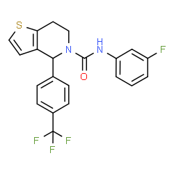ChemSpider 2D Image | N-(3-Fluorophenyl)-4-[4-(trifluoromethyl)phenyl]-6,7-dihydrothieno[3,2-c]pyridine-5(4H)-carboxamide | C21H16F4N2OS