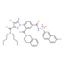 ChemSpider 2D Image | N,N-Dibutyl-4-chloro-1-[2-(3,4-dihydro-2(1H)-isoquinolinylcarbonyl)-4-{[(7-iodo-2-naphthyl)sulfonyl]carbamoyl}phenyl]-5-methyl-1H-pyrazole-3-carboxamide | C40H41ClIN5O5S