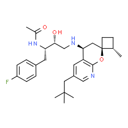 ChemSpider 2D Image | N-[(2S,3R)-4-{[(1R,2S,4'S)-6'-(2,2-Dimethylpropyl)-2-methyl-3',4'-dihydrospiro[cyclobutane-1,2'-pyrano[2,3-b]pyridin]-4'-yl]amino}-1-(4-fluorophenyl)-3-hydroxy-2-butanyl]acetamide | C29H40FN3O3
