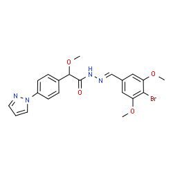 ChemSpider 2D Image | N'-[(E)-(4-Bromo-3,5-dimethoxyphenyl)methylene]-2-methoxy-2-[4-(1H-pyrazol-1-yl)phenyl]acetohydrazide | C21H21BrN4O4
