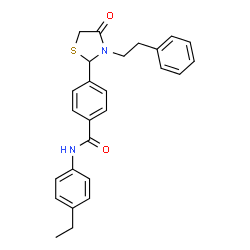 ChemSpider 2D Image | N-(4-Ethylphenyl)-4-[4-oxo-3-(2-phenylethyl)-1,3-thiazolidin-2-yl]benzamide | C26H26N2O2S