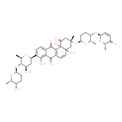 ChemSpider 2D Image | (1R)-1,5-Anhydro-2,6-dideoxy-4-O-[(2S,5S,6S)-5-hydroxy-6-methyltetrahydro-2H-pyran-2-yl]-1-[(3R,4aR,12bS)-4a,8,12b-trihydroxy-3-methyl-3-{[(2S,5S,6S)-6-methyl-5-{[(2R,6S)-6-methyl-5-oxo-5,6-dihydro-2H
-pyran-2-yl]oxy}tetrahydro-2H-pyran-2-yl]oxy}-1,7,12-trioxo-1,2,3,4,4a,7,12,12b-octahydro-9-tetraphenyl]-D-arabino-hexitol | C43H52O16