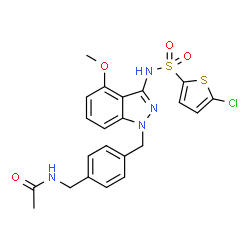 ChemSpider 2D Image | N-{4-[(3-{[(5-Chloro-2-thienyl)sulfonyl]amino}-4-methoxy-1H-indazol-1-yl)methyl]benzyl}acetamide | C22H21ClN4O4S2
