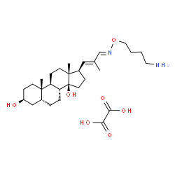 ChemSpider 2D Image | (3S,5R,8R,9S,10S,13R,14S,17R)-17-{(1E,3E)-3-[(4-Aminobutoxy)imino]-2-methyl-1-propen-1-yl}-10,13-dimethylhexadecahydro-14H-cyclopenta[a]phenanthrene-3,14-diol ethanedioate (1:1) | C29H48N2O7