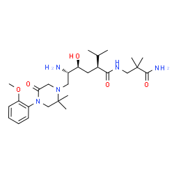 ChemSpider 2D Image | (2S,4S,5S)-5-Amino-N-(3-amino-2,2-dimethyl-3-oxopropyl)-4-hydroxy-2-isopropyl-6-[4-(2-methoxyphenyl)-2,2-dimethyl-5-oxo-1-piperazinyl]hexanamide | C27H45N5O5