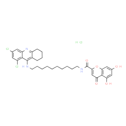 ChemSpider 2D Image | N-{10-[(6,8-Dichloro-1,2,3,4-tetrahydro-9-acridinyl)amino]decyl}-5,7-dihydroxy-4-oxo-4H-chromene-2-carboxamide hydrochloride (1:1) | C33H38Cl3N3O5