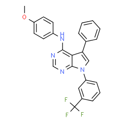 ChemSpider 2D Image | N-(4-Methoxyphenyl)-5-phenyl-7-[3-(trifluoromethyl)phenyl]-7H-pyrrolo[2,3-d]pyrimidin-4-amine | C26H19F3N4O