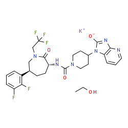 ChemSpider 2D Image | Telcagepant potassium salt monoethanolate | C28H32F5KN6O4