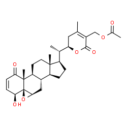 ChemSpider 2D Image | (4beta,5beta,6beta,22R)-4-Hydroxy-1,26-dioxo-5,6:22,26-diepoxyergosta-2,24-dien-27-yl acetate | C30H40O7