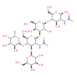 ChemSpider 2D Image | beta-D-Galp-(1->3)-[alpha-L-Fucp-(1->4)]-beta-D-GlcpNAc-(1->3)-beta-D-Galp-(1->4)-beta-D-GlcpNAc | C34H58N2O25