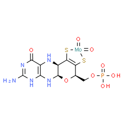 ChemSpider 2D Image | {[(5aR,8R,9aR)-2-Amino-4-oxo-6,7-di(sulfanyl-kappaS)-1,5,5a,8,9a,10-hexahydro-4H-pyrano[3,2-g]pteridin-8-yl]methyl dihydrogenato(2-) phosphate}(dioxo)molybdenum | C10H12MoN5O8PS2