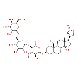 ChemSpider 2D Image | (3beta,5beta)-3-{[beta-D-Galactopyranosyl-(1->6)-beta-D-glucopyranosyl-(1->4)-6-deoxy-3-O-methyl-alpha-L-glucopyranosyl]oxy}-14-hydroxy-19-oxocard-20(22)-enolide | C42H64O19