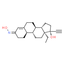 ChemSpider 2D Image | (3Z,8R,9S,10R,13S,14S,17R)-13-Ethyl-17-ethynyl-3-(hydroxyimino)-2,3,6,7,8,9,10,11,12,13,14,15,16,17-tetradecahydro-1H-cyclopenta[a]phenanthren-17-ol | C21H29NO2