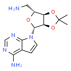 ChemSpider 2D Image | 7-[(3aR,4R,6R,6aR)-6-(aminomethyl)-2,2-dimethyl-3a,4,6,6a-tetrahydrofuro[3,4-d][1,3]dioxol-4-yl]pyrrolo[2,3-d]pyrimidin-4-amine | C14H19N5O3