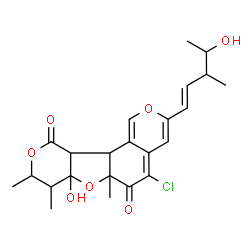 ChemSpider 2D Image | 5-Chloro-7a-hydroxy-3-[(1E)-4-hydroxy-3-methyl-1-penten-1-yl]-6a,8,9-trimethyl-6a,7a,8,9,11a,11b-hexahydro-6H,11H-pyrano[3',4':4,5]furo[2,3-h]isochromene-6,11-dione | C23H27ClO7