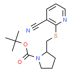 ChemSpider 2D Image | tert-Butyl 2-(((3-cyanopyridin-2-yl)thio)methyl)pyrrolidine-1-carboxylate | C16H21N3O2S