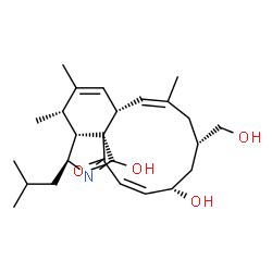 ChemSpider 2D Image | (3S,3aR,6aS,7Z,10S,12S,13Z,15aS)-12-Hydroxy-10-(hydroxymethyl)-3-isobutyl-4,5,8-trimethyl-3,3a,4,6a,9,10,11,12-octahydro-1H-cycloundeca[d]isoindole-1,15(2H)-dione | C25H37NO4