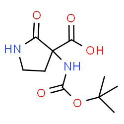 ChemSpider 2D Image | 3-({[(2-Methyl-2-propanyl)oxy]carbonyl}amino)-2-oxo-3-pyrrolidinecarboxylic acid | C10H16N2O5
