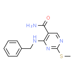 ChemSpider 2D Image | 4-(Benzylamino)-2-(methylthio)pyrimidine-5-carboxamide | C13H14N4OS