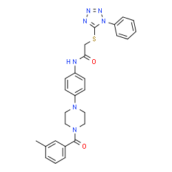ChemSpider 2D Image | N-{4-[4-(3-Methylbenzoyl)-1-piperazinyl]phenyl}-2-[(1-phenyl-1H-tetrazol-5-yl)sulfanyl]acetamide | C27H27N7O2S