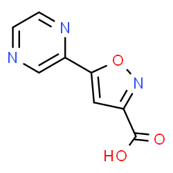 ChemSpider 2D Image | 5-(Pyrazin-2-yl)isoxazole-3-carboxylic acid | C8H5N3O3