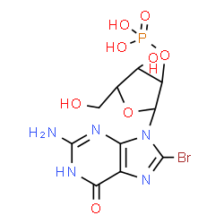 ChemSpider 2D Image | 2-Amino-8-bromo-9-(2-O-phosphonopentofuranosyl)-1,9-dihydro-6H-purin-6-one | C10H13BrN5O8P