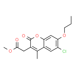 ChemSpider 2D Image | Methyl (6-chloro-4-methyl-2-oxo-7-propoxy-2H-chromen-3-yl)acetate | C16H17ClO5