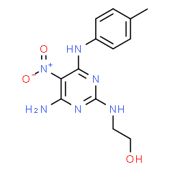 ChemSpider 2D Image | 2-({4-Amino-6-[(4-methylphenyl)amino]-5-nitro-2-pyrimidinyl}amino)ethanol | C13H16N6O3