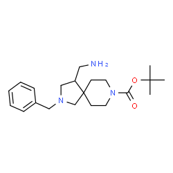 ChemSpider 2D Image | tert-butyl 4-(aminomethyl)-2-benzyl-2,8-diazaspiro[4.5]decane-8-carboxylate | C21H33N3O2