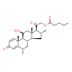 ChemSpider 2D Image | (6alpha,11beta,16alpha)-6-Fluoro-11-hydroxy-16-methyl-3,20-dioxopregna-1,4-dien-21-yl valerate | C27H37FO5