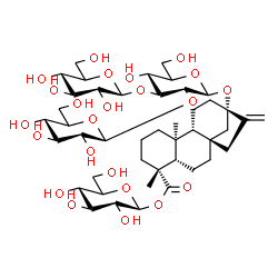 ChemSpider 2D Image | 1-O-[(5beta,8alpha,9beta,10alpha,13alpha)-13-{[beta-D-Glucopyranosyl-(1->2)-[beta-D-glucopyranosyl-(1->3)]-beta-D-glucopyranosyl]oxy}-18-oxokaur-16-en-18-yl]-beta-D-glucopyranose | C44H70O23