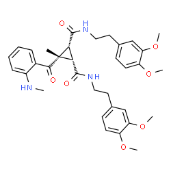 ChemSpider 2D Image | (1R,2S)-N,N'-Bis[2-(3,4-dimethoxyphenyl)ethyl]-3-methyl-3-[2-(methylamino)benzoyl]-1,2-cyclopropanedicarboxamide | C34H41N3O7