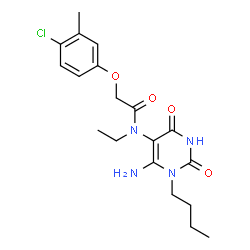 ChemSpider 2D Image | N-(6-Amino-1-butyl-2,4-dioxo-1,2,3,4-tetrahydro-5-pyrimidinyl)-2-(4-chloro-3-methylphenoxy)-N-ethylacetamide | C19H25ClN4O4