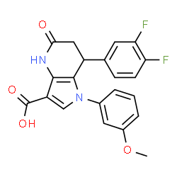 ChemSpider 2D Image | 7-(3,4-Difluorophenyl)-1-(3-methoxyphenyl)-5-oxo-4,5,6,7-tetrahydro-1H-pyrrolo[3,2-b]pyridine-3-carboxylic acid | C21H16F2N2O4