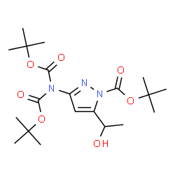 ChemSpider 2D Image | Tert-butyl 3-((di-tert-butoxycarbonyl)amino)-5-(1-hydroxyethyl)-1H-pyrazole-1-carboxylate | C20H33N3O7