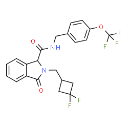 ChemSpider 2D Image | 2-[(3,3-Difluorocyclobutyl)methyl]-3-oxo-N-[4-(trifluoromethoxy)benzyl]-1-isoindolinecarboxamide | C22H19F5N2O3
