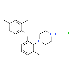 ChemSpider 2D Image | 1-{2-[(2,4-Dimethylphenyl)sulfanyl]-6-methylphenyl}piperazine hydrochloride (1:1) | C19H25ClN2S