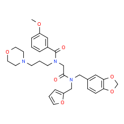 ChemSpider 2D Image | N-{2-[(1,3-Benzodioxol-5-ylmethyl)(2-furylmethyl)amino]-2-oxoethyl}-3-methoxy-N-[3-(4-morpholinyl)propyl]benzamide | C30H35N3O7