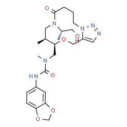 ChemSpider 2D Image | 3-(1,3-Benzodioxol-5-yl)-1-({(6R,7S)-9-[(2S)-1-hydroxy-2-propanyl]-7-methyl-10-oxo-6,7,8,9,10,11,12,13-octahydro-4H-[1,2,3]triazolo[5,1-c][1,4,9]oxadiazacyclododecin-6-yl}methyl)-1-methylurea | C24H34N6O6