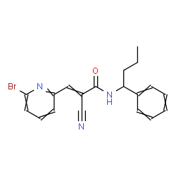 ChemSpider 2D Image | 3-(6-Bromo-2-pyridinyl)-2-cyano-N-(1-phenylbutyl)acrylamide | C19H18BrN3O